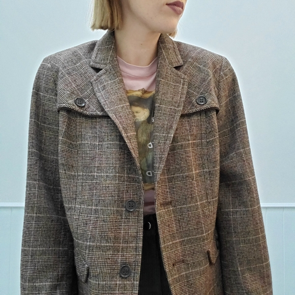 Olsen Wool Brown Plaid Blazer - Picture 7 of 9